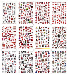 12 Sheets Halloween Nail Stickers, 500+ Small Pieces Self-Adhesive Nail Art Sticker, Skull Ghost Scar Spider Witch Nail Decals Nail Art Accessories Manicure Nail Tip Decoration