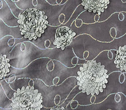 Taffeta Fabric Embroidered Floral Sequin SILVER / 55" Wide / Sold by the Yard