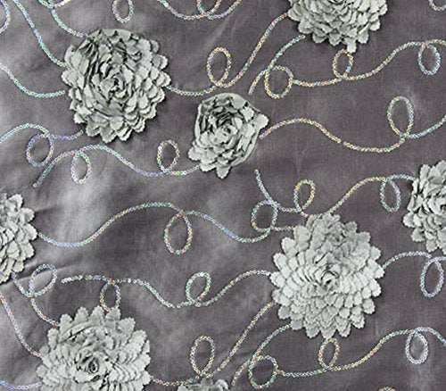 Taffeta Fabric Embroidered Floral Sequin SILVER / 55" Wide / Sold by the Yard