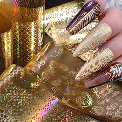 16 Sheets Gold Nail Foil Transfer Sticker kit Holographic Laser Star Moon Flower Heart Nail Art Foil Transfer Sheets for Nail Designs Gold Luxury Designer Nail Stickers Decoration DIY Manicure Accessories