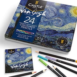 Castle Arts Themed 24 Colored Pencil Set in Tin Box, perfect ‘Van Gogh’ inspired colors. Featuring, smooth colored cores, superior blending & layering performance for great results