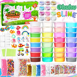 Ohuhu Glow in The Dark DIY Slime Kit for Girls Boys, 86 Pack Clay & Slime Making Kit with 24 Crystal Slime, 8 Light Clay, Unicorn, Glitter, Slice, Foam Balls, Sprinkles, Bead, Sugar Paper, Container
