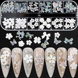 60Pcs 3D Acrylic Butterfly Flowers Bear Nail Charms Kawaii Cute Flower Bear Nail Art 3D Charms for Nail Art Valentines Day Decal Jewelry Accessories DIY Craft