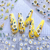 5D Flowers Nail Stickers, 6 Sheets Summer Nail Decals Self Adhesive Nail Art Supplies Relief White Flowers Butterfly Green Leaf Nail Art Accessories Floral Nail Decorations for Women DIY Nail