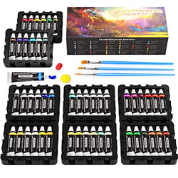 Watercolor Paint Set by Emooqi - 48 Premium Vibrant Colors Art Pigment Painting Kit, Free 3 Brushes, Great for Kids Adults Artists Professional Painting on Canvas Wood Clay Fabric Ceramic Crafts