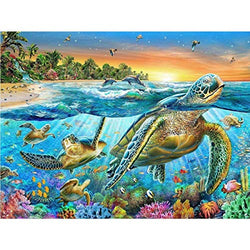 DIY 5D Diamond Painting by Number Kit, Full Drill Ocean Turtle Rhinestone Embroidery Cross Stitch Pictures Arts Craft for Home Wall Decor 11.8x15.8 inch