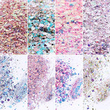 VOLODIA 8 Boxes / Set Holographic Nail Glitter Mermaid Powder Flakes Shiny Charms Hexagon Nail Art Pigment Dust Decoration Manicure