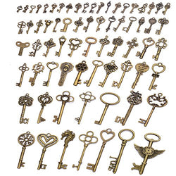UKER Vintage Skeleton Key Charms Pendants for Jewelry Making - 70 Different Styles Antique Bronze