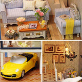 Kisoy Romantic and Cute Dollhouse Miniature DIY House Kit Creative Room Perfect DIY Gift for Friends,Lovers and Families(Seattle Night-Yellow Car Plus Dust Proof Cover)