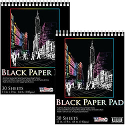 US Art Supply 11 in. x 14 in. Premium Black Heavyweight Paper Spiral Bound Sketch Pad, 140gsm, 64