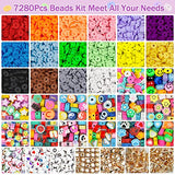 Korlon 7280 Pcs Clay Beads for Bracelets Making, Including 240 Pcs Fruit Flower Polymer Clay Bead Charms with Round Flat Heishi Clay Bead Kit for DIY Craft Necklace Jewelry