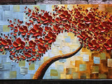 YaSheng Art - large size handpainted Contemporary Art Oil Painting On Canvas 3D Red Tree Paintings Modern Home Decor Wall Art for living room Ready to hang 24x60inch