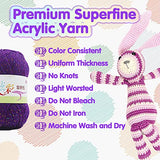 15 x 50g Acrylic Yarn Skeins, Multicolored Crochet Yarn Kit for Knitting Crocheting Craft, 15 Colors Acrylic Skeins, Crochet Yarn Starter Kit for Adults and Kids 95% Acrylic Yarn 5% Golden Thread