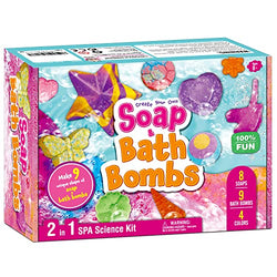 XXTOYS Soap & Bath Bomb Making Kit – 2 in 1 Spa Science Kits for Kids Age 5-8 – DIY 9 Bath Bomb Kit for Girls, 8 Soap Making Kit – Crafts Kit, Great STEM Science Gift for Girls & Boys