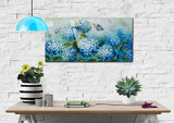 Large Blue Hydrangea Flowers Wall Art for Living Room Canvas Painting Wall Decor Glass Surface Artwork Simple Life Plant Picture for Home Bedroom Office Decoration