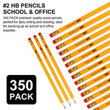 Wood-Cased #2 HB Pencils, Shuttle Art 350 Pack Sharpened Yellow Pencils with Erasers, Bulk Pack Graphite Pencils for School and Teacher Supplies, Writhing, Drawing and Sketching
