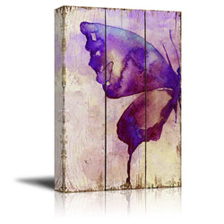 wall26 - Purple Watercolor Butterfly Wings Over Wood Panels - Nature - Canvas Art Home Decor - 16x24 inches