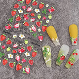 JMEOWIO 3D Embossed Fruit Strawberry Lemon Nail Art Stickers Decals Self-Adhesive Pegatinas Uñas 5D Spring Summer Nail Supplies Nail Art Design Decoration Accessories 4 Sheets