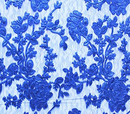 Lace Sequin Floral Fabric Tassel 52" Wide Sold By The Yard (ROYAL BLUE)