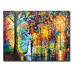 V-inspire art, 30x40 inch Modern hand-painted art, lovers in rainy night, acrylic canvas oil painting, living room, bedroom wall decoration art