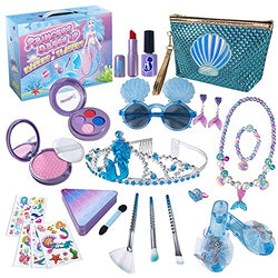 Princess Makeup Kit, Fake Make-up Dress Up Jewelry Toys, Toddler Girls Gifts for Age 3 4 5 6 Year Old, Kids Play Makeup Starter Kit with Play Shoes Crown Purse Necklace Bracelets Stickers for Birthday
