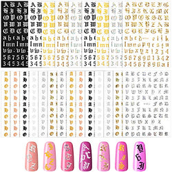 24 Sheets Holographic Letter Nail Art Stickers Old English Alphabet Nail Decals Adhesive Letter 3D Nail Art Stickers for Women Girls DIY Nail Decoration Manicure (Classic Colors)