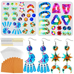 Juome Earrings Resin Molds Silicone, 54Pcs Earring Silicone Molds for Epoxy Resin with Hole, Resin Jewelry Molds for DIY Crafts Earrings Necklace Pendant Keychains Making