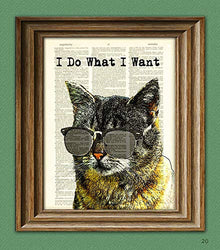 I Do What I Want Cat Illustration Beautifully Upcycled Dictionary Page Book Art Print