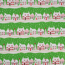 RayLineDo 100% Cotton Linen Printed Sewing Fabric Winter Snow in Green Patchwork Tablecloth 150cm