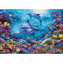 Diamond Painting Kits for Adults , 5D DIY Ocean Dolphins Gem Painting by Number Kits for Home Art Craft Canvas Wall Decor Gift 12x16 inch