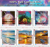 6 Pack 5D DIY Full Drill Diamond Painting Kits, Round Crystal Rhinestone Adults Diamond Painting Beach Picture for Home Decoration Moon(Cross-Stitch Patterns 12x12inch)