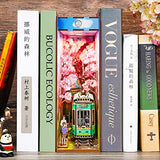 Book Nook Kit DIY 3D Wooden Puzzles Dollhouse Bookshelf Insert Diorama Decor Alley Cherry Blooming Season Personalized Assembled Bookends Build-Creativity Kit with Sensor Lights for Teens and Adults