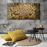 Large Abstract Dark Gold add Silver Wall Art Hand Painted Textured Squares Oil Painting on Canvas Framed Ready to Hang 60x30inch