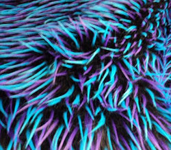 Faux Fake Fur Fabric Long Pile 3 Tone Spike Black Turquoise Purple / 60" Wide / Sold by the Yard