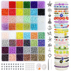 UOONY 7200pcs 4mm Glass Seed Beads for Bracelets Making Kit, Tiny Beads Set for Charm Jewelry Making, DIY, Art and Craft