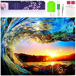 Bougimal 16x20 inch Diamond Painting Kits for Adults, Round Full Drill 5D Diamond Painting Home Wall Decor Relax Gift, Ocean Sunset Wave