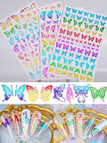 Warmfits 10 Sheets Holographic Butterfly Nail Stickers Decals Holo Gold Silver Multi-Color Different Shapes Nail Adhesive Stickers