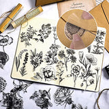 Geolet 300 Pieces Black and White Vintage Stickers Flower Plant Retro Stickers Transparent Flower Sticker Decal DIY Natural Scrapbooking Stickers for Laptop Ca Diary Album Journal Planners Decorations