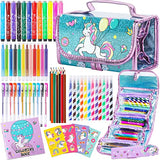 Fruit Scented Markers Set 56 Pcs with Unicorn Pencil Case,Unicorn Gifts for Girls Ages 4-6-8,Art Supplies for Kids Assortment Marker Pencil Crayon Watercolor Glitter Gel Pen Coloring