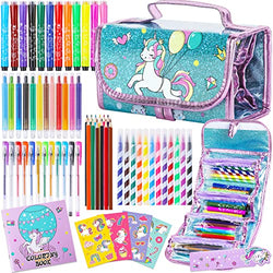 Fruit Scented Markers Set 56 Pcs with Unicorn Pencil Case,Unicorn Gifts for Girls Ages 4-6-8,Art Supplies for Kids Assortment Marker Pencil Crayon Watercolor Glitter Gel Pen Coloring