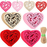 Motarto 60 Pieces Heart Wood Slice Colorful Hollow Out Wooden Discs Love Heart Wooden Tags for Wedding Decors Valentine's Day Ornaments