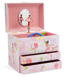 Jewelkeeper Ballerina and Roses Girl's Musical Jewelry Box, 2 Pullout Drawers, Swan Lake Tune