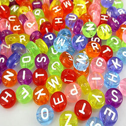1000 Pcs Acrylic Transparent Multicolor Letter Beads with White Alphabet for Kids DIY Bracelets,