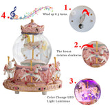 LOVE FOR YOU Carousel Music Box Luxury Color Change LED Light Luminous Rotating 6-Horse Carousel Horse Music Box Home Decor Ornament，Best Birthday Gift for Kids，Girls(Plays You are My Sunshine, Pink)