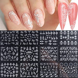 White Flowers Nail Stickers 3D Lace Flowers Nail Stickers Retro Lace Flower Nail Art Supplies Leaf Vine Geometric Self Adhesive Floral Nail Decals Wedding Nail Designs for Women Manicure Decorations