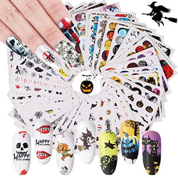 IDALL Halloween Party Nail Art Water Transfer Stickers - 48Sheets Mixed Pattern Metallic Nail Stickers,Manicure DIY Nail Decals, Skull Devil Vampires Bat Pumpkin Art Design Nail Decorations