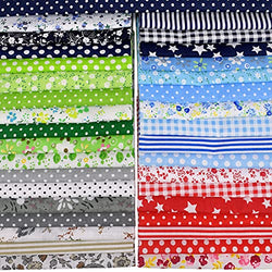 Blue Handcart 35 Pieces Cotton Fabric Quilting Patchwork Fabric Square Sewing Craft Fabric Printed Fabric Bundle for Handmade DIY Sewing Scrapbooking Crafting Artcraft, 10" x 10"(25cm x 25cm)