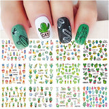 Summer Nail Art Stickers Decals Cactus Nail Stickers Nail Art Supplies Water Transfer Slider Decals Manicure Summer Cactus Nail Art Decoration Watermark Decor Cactus Plant 12 Sheets