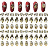 WOKOTO 60Pcs 3D Halloween gold nail charms for women nails halloween nail art Skulls Skeleton Hand Spider 3d nail art charms nail charms for nail art 3d halloween glitter nail jewelry and decorations