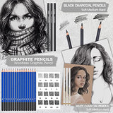 PANDAFLY 60 Pack Drawing Set Sketch Kit, Sketching Supplies with 2 x 50 Page 3-Color Sketchbook, Graphite, Charcoal, Pastel Pencils, Pro Art Drawing Kit for Adults Teens Beginners Kid